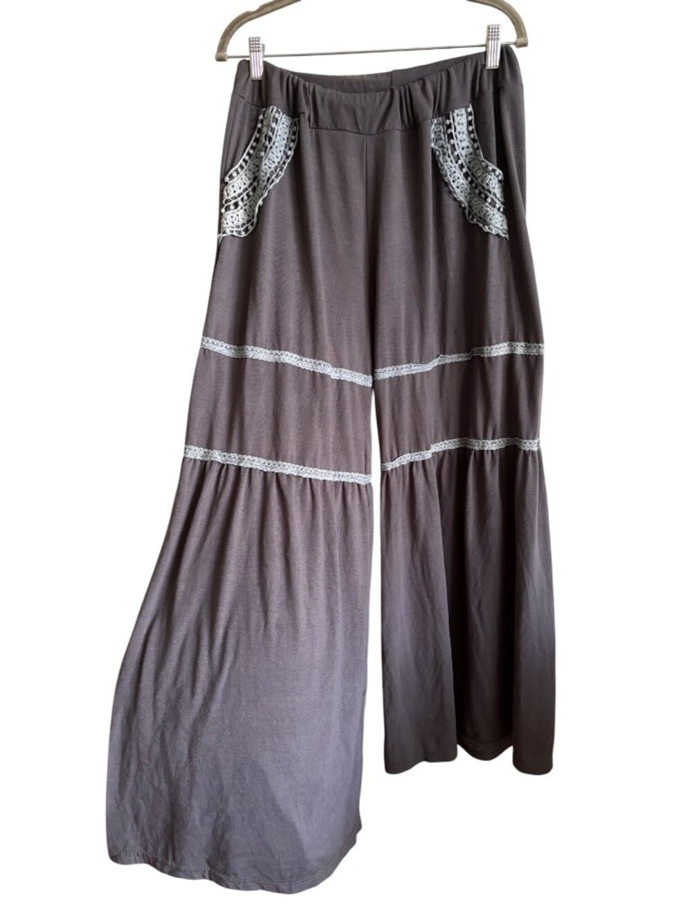 Urban Mango Gray Wide Leg Boho Plazzo Pants With Crochet Faux Pockets M